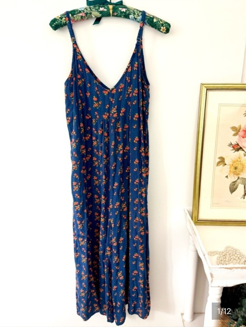 NATURAL LIFE Navy Blue Floral Cropped Jumpsuit